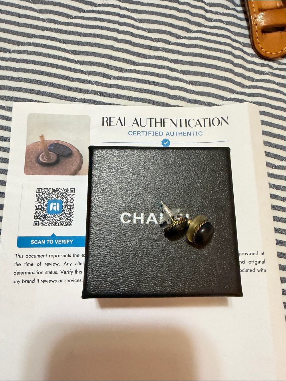 CHANEL Gold-Tone and Black Button Stud Earrings